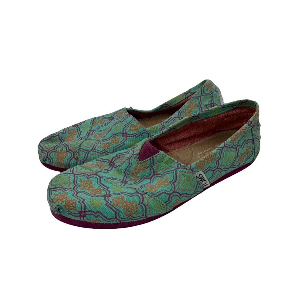 Size 6.5 - Women’s TOMS - Geometric Turquoise Pink Ballet Flats Slip On Shoes